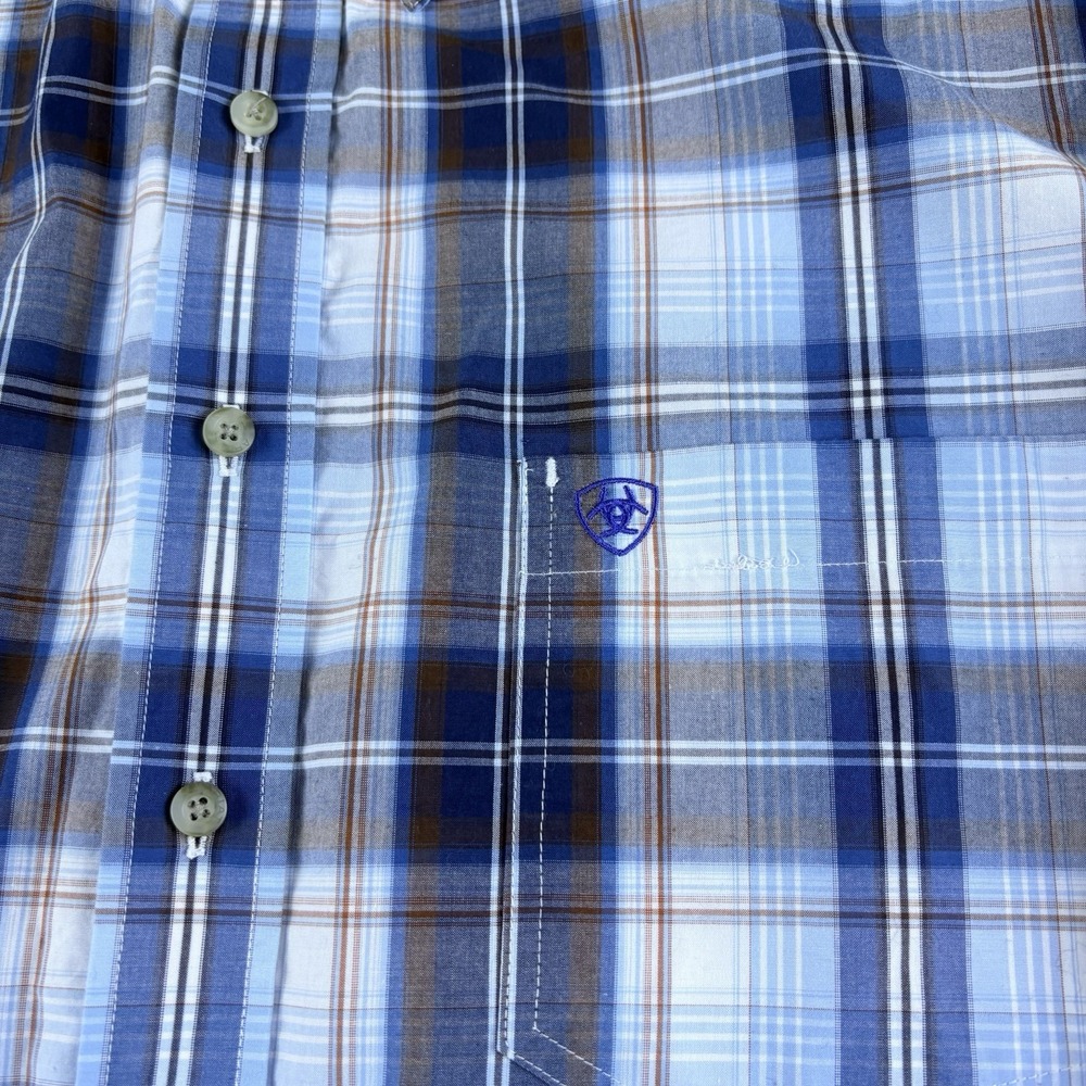 Ariat Pro Series Shirt Mens XXL Blue Plaid Western Vented Logo Long Sleeve - Picture 7 of 16